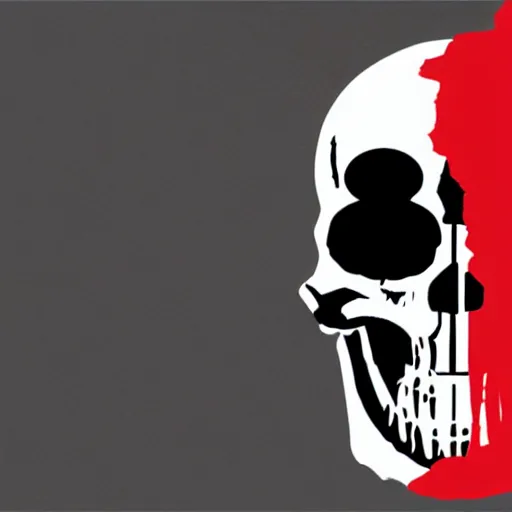 Image similar to minimalist logo of a skull with red eyes like the terminator (1984), gritty atmosphere, oppressive