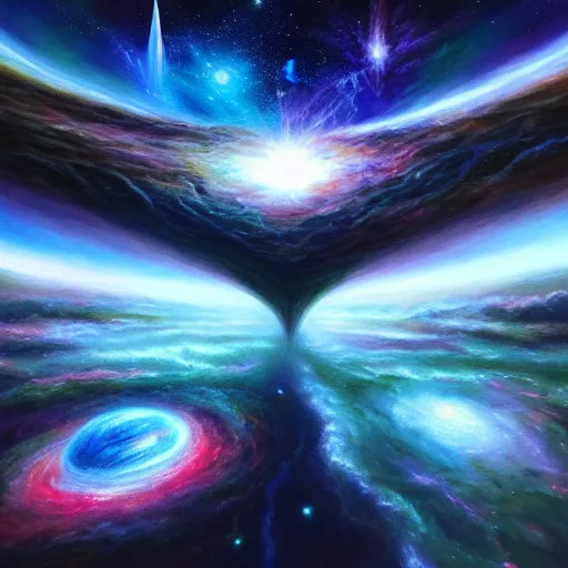 Image similar to realistic concept art for the entire universe uniting again into perfect love and pure consciousness, defeating the big bang!! final victory of order over disorder!! final defeat of entropy! end of time, galactic scale!! accurate physics mathematics, digital painting, artstation, smooth, sharp focus