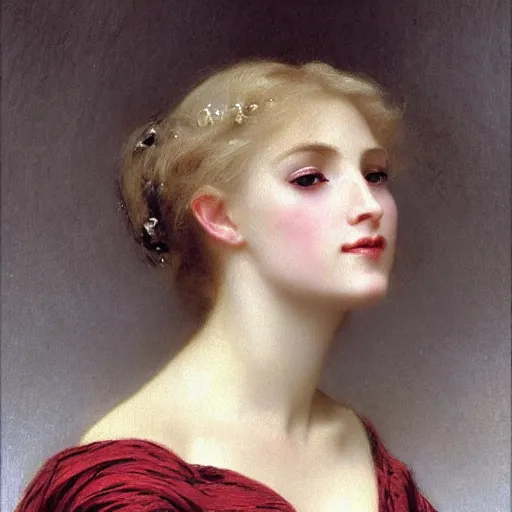 Prompt: portrait painting of a princess, close-up, highly beautiful, elegant, graceful, platinum hair, pale, by Bouguereau, highly detailed