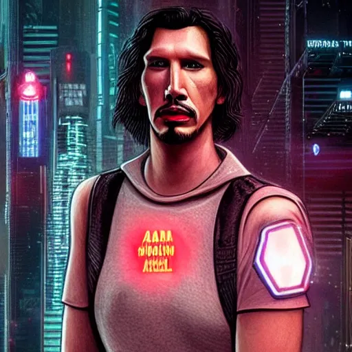 Prompt: Adam driver as a character in cyberpunk 2077