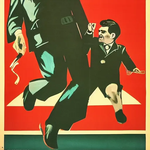 Image similar to Soviet propaganda poster about Mr Bean