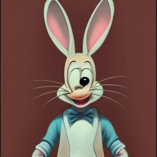 Prompt: A extremely highly detailed majestic hi-res beautiful, highly detailed portrait of a scary terrifying cartoon rabbit in the style of 1960's Walt Disney animations