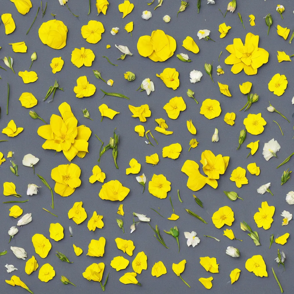 Prompt: various kinds of separate yellow flower petals, botanical illustration, white background, 8 k