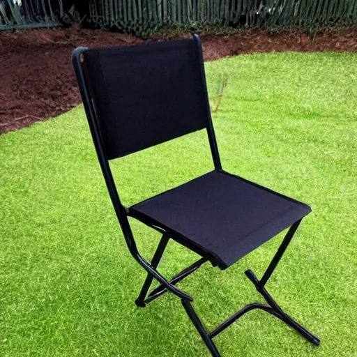 Image similar to a simple, black, metal, foldable chair with 4 legs