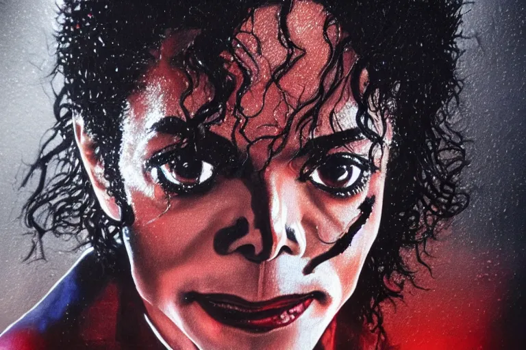 Prompt: photo of michael jackson schreaming scratched face bloody veigns showing high detail photorealistic dramatic lighting 4K