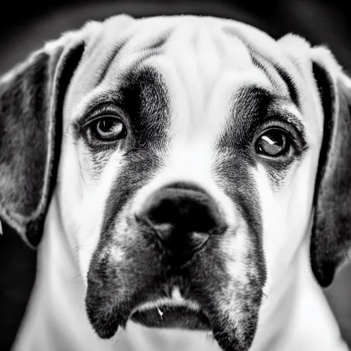 Image similar to 50mm photo, Owen Wilson symmetrical eyes holding a boxer puppy