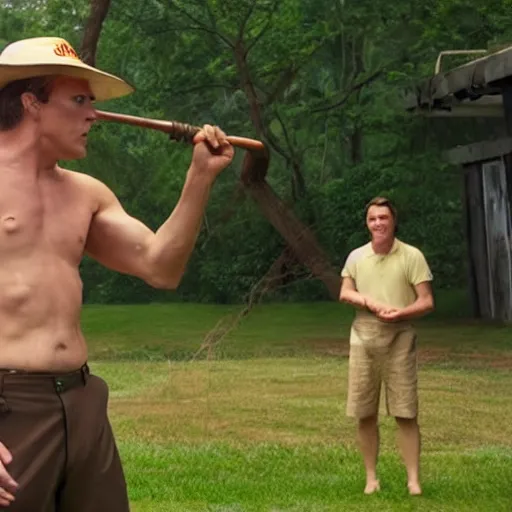 Prompt: Live Action Still of Jerma in Caddyshack, real life, hyperrealistic, ultra realistic, realistic, highly detailed, epic, HD quality, 8k resolution, body and headshot, film still