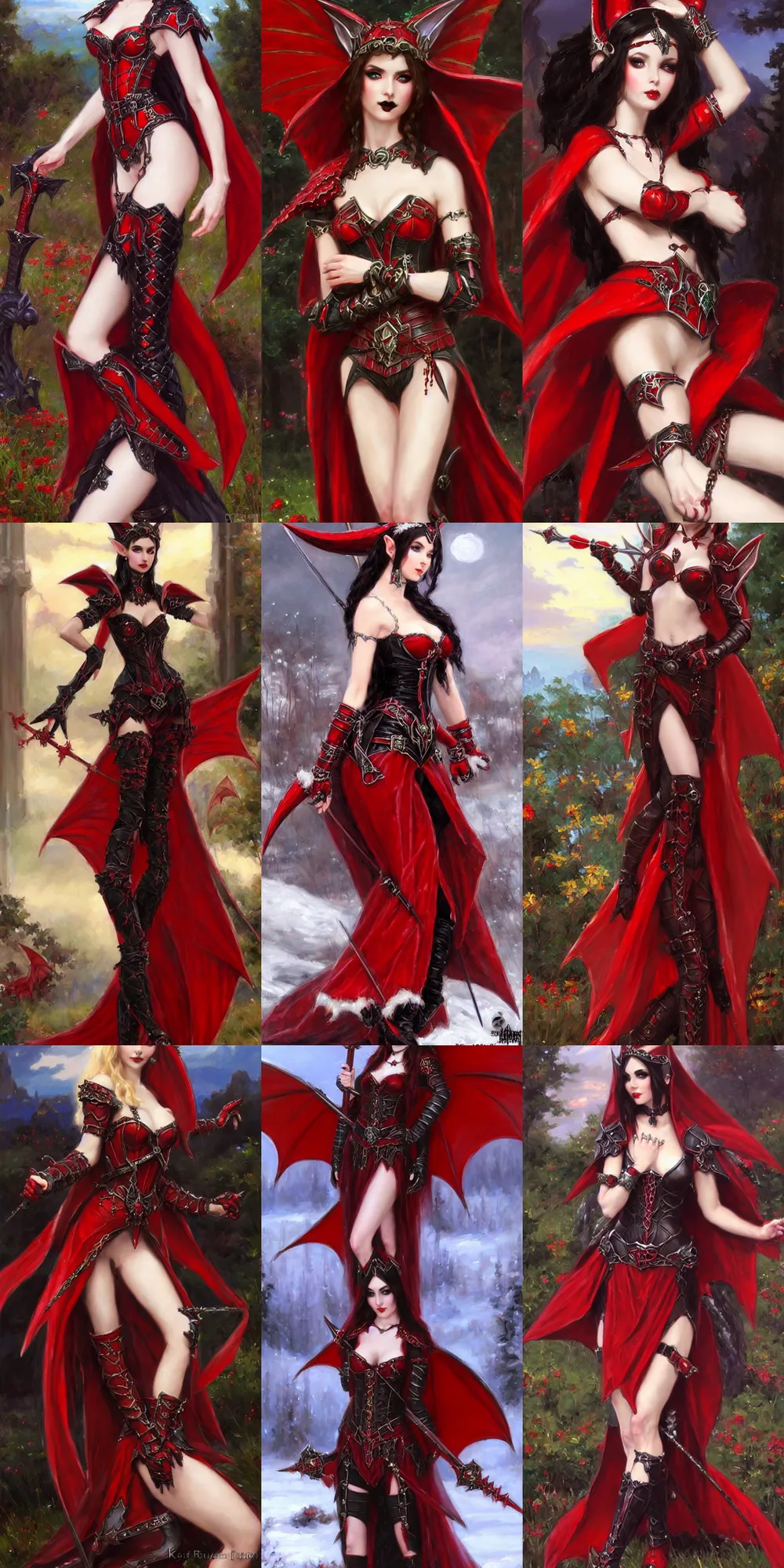 Prompt: Gothic elf princess in red dragon armor by Konstantin Razumov, a square crop from the 512x1024 full body shot