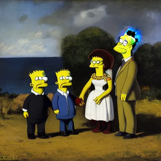 Image similar to oil on canvas painting by gustave courbet [ 1 8 6 6 ] of the simpsons family, 8 k, 4 k