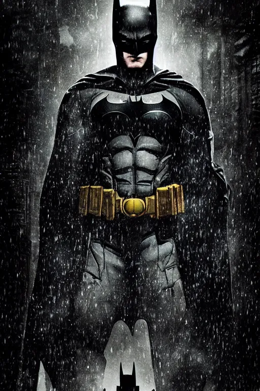 Image similar to Batman movie poster, dark, atmospheric, grungy, cinematic