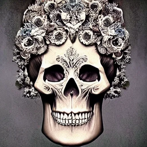 Image similar to a beautiful photo of a ornate and intricate rococo skull