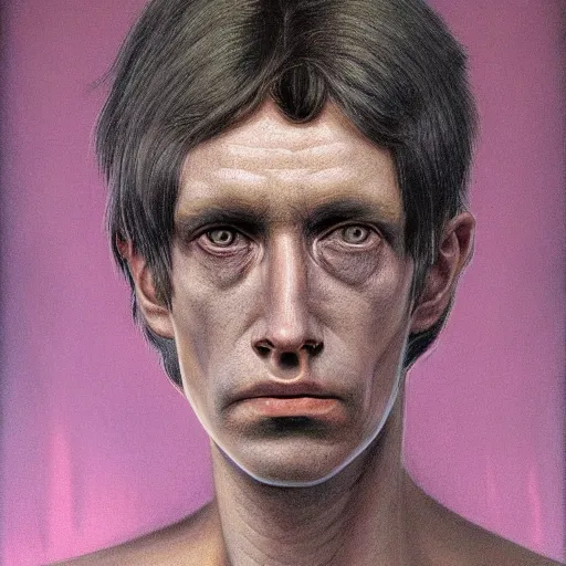 Image similar to a head - on portrait of alien a 2 0 - something engineering student, brown messy hair, by wayne barlowe