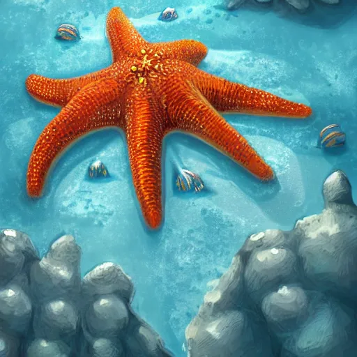 Prompt: Single Royal starfish on the ocean floor, digital painting, artstation