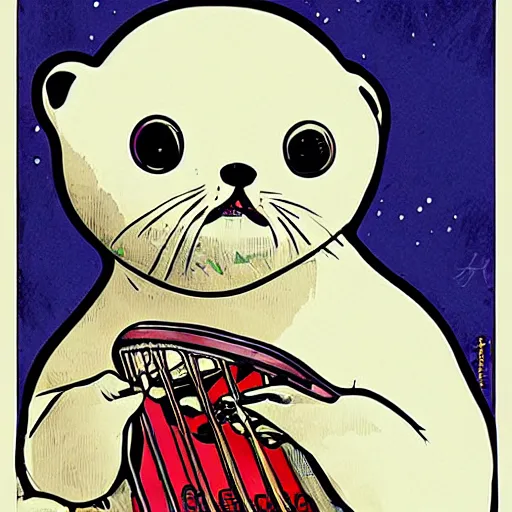 Image similar to baby harp seal illustration, pop art, splash painting, art by geof darrow, ashley wood, alphonse mucha