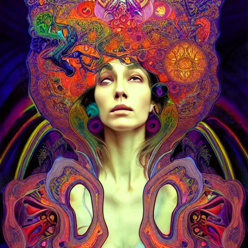 Prompt: An extremely psychedelic experience, reality bending, morphing, transforming, colorful, surreal, magic mushrooms, psilocybin, LSD, face, detailed, intricate, elegant, highly detailed, digital painting, artstation, concept art, smooth, sharp focus, illustration, art by Krenz Cushart and Artem Demura and alphonse mucha