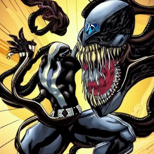 Image similar to marvel heroes fused with venom