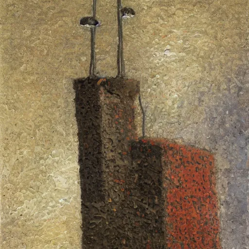 Image similar to a detailed, impasto painting by shaun tan and louise bourgeois of an abstract forgotten sculpture by ivan seal and the caretaker ( 1 8 9 0 )