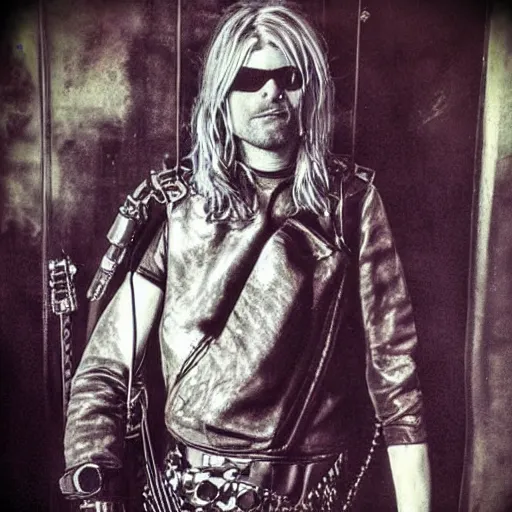 Image similar to futuristic kurt cobain, steampunk