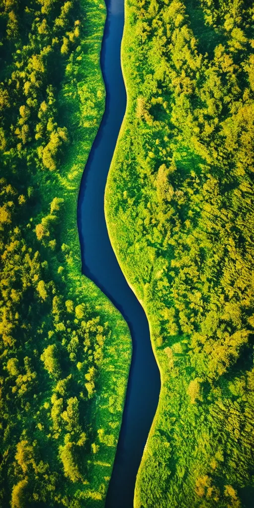 Image similar to wide!!! landscape photo of river that follows the distinct shape of a lateral human spinal!! column!!!, high detail, drone photo, golden hour, lush green vegetation, medium format