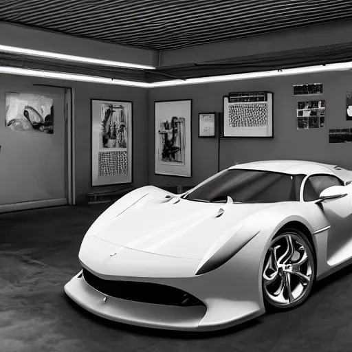 Prompt: garage of luxury car, fiction, pop art stability, photorealistic, intricate, elegant, 8 k, uhd, justify, realistic, concept art, matte, sharp focus, photography, consistent, highly detailed object content, proportional object content