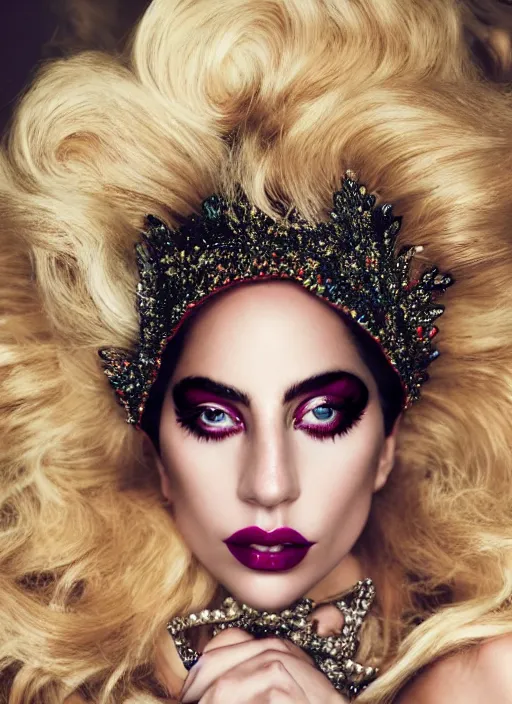 Image similar to lady gaga photohoot artpop disney princess, vogue magazine, fairytale, Highly realistic. High resolution. Highly detailed. Dramatic. 8k.4k.