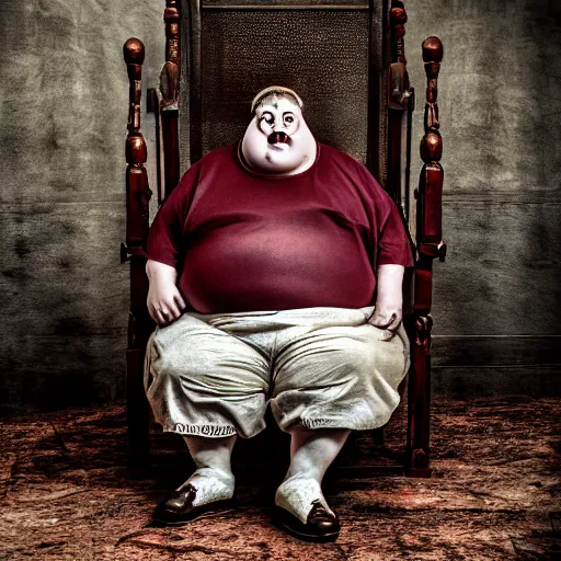 Prompt: creepy obese man in a chair with an 8 foot tongue, appalachia, atmospheric, photograph, 4 k