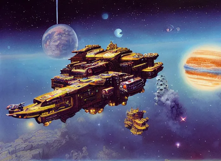 Image similar to starmaker, matte painting, chris foss