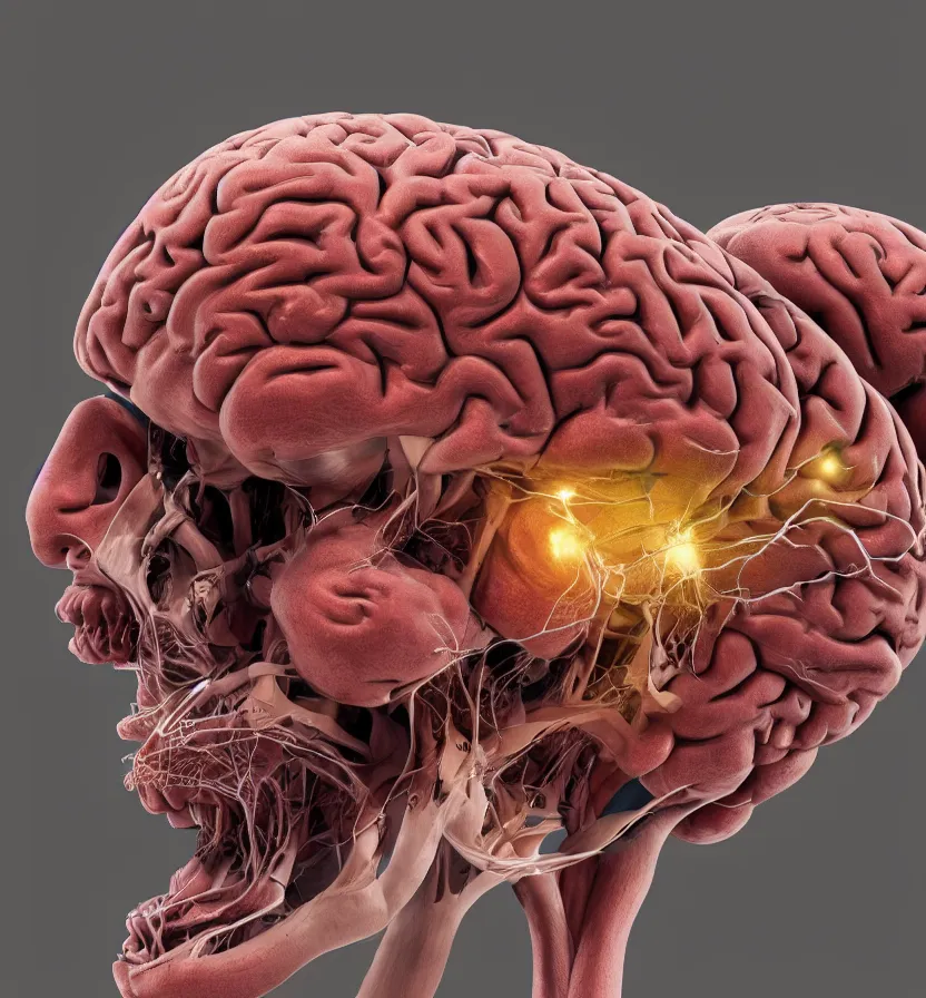 Prompt: 3 d model of anatomically correct human brain, unreal engine, artstation, photorealistic, octane render, scifi