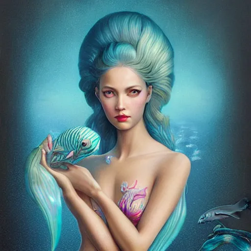 Prompt: mermaid portrait, Pixar style, by Tristan Eaton Stanley Artgerm and Tom Bagshaw.