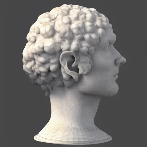 Prompt: a 3 d model of a white marble human head in a renaissance style holding a coctail, digital illustration, 3 d render, above the waist