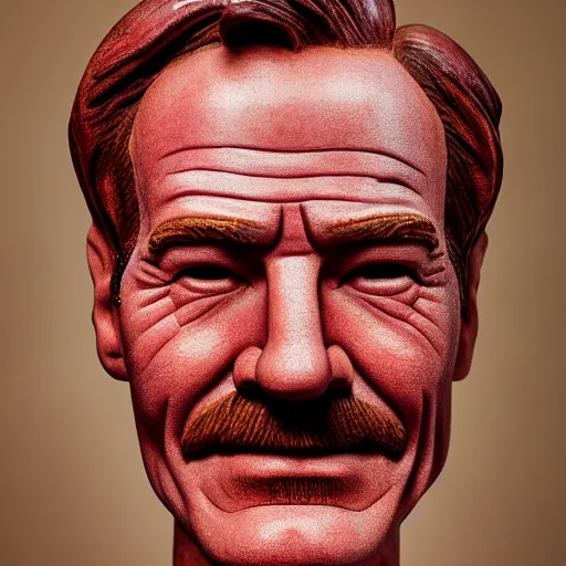 Image similar to bryan cranston face sculped out of a cranberry, cranberry statue, natural light, sharp, detailed face, magazine, press, photo, steve mccurry, david lazar, canon, nikon, focus