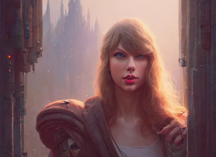 Image similar to highly detailed portrait of taylor swift, stephen bliss, unreal engine, art by greg rutkowski, loish, rhads, ferdinand knab, makoto shinkai and lois van baarle, ilya kuvshinov, rossdraws, tom bagshaw, global illumination, radiant light, detailed and intricate environment