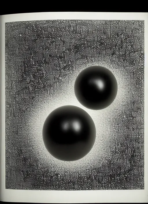 Image similar to realistic object photo of sculpture molecule made of eyeballs, black cloud made of caviar, readymade, dadaism, fluxus, man ray 1 9 9 0, life magazine photo