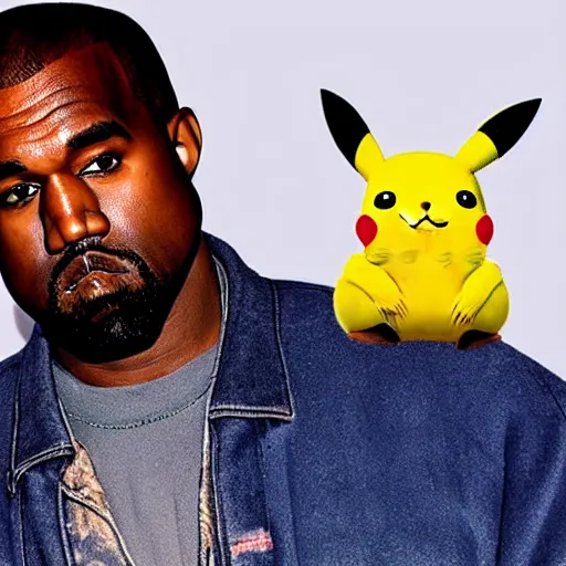 Image similar to Kanye West holding pikachu for a 1990s sitcom tv show, Studio Photograph, portrait C 12.0