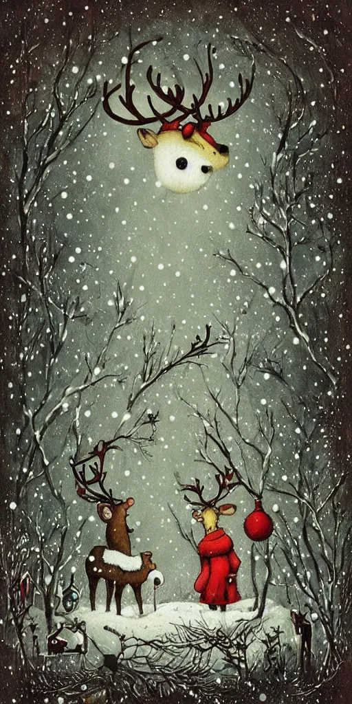 Prompt: a reindeer christmas scene by alexander jansson