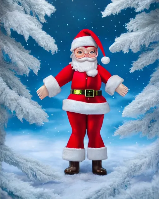 Image similar to highly detailed closeup, portrait of a tin toy santa greta thunberg wearing a bikini, depth of field, fashion photoshoot by nicoletta ceccoli, mark ryden, lostfish, dan decarlo, bob clampett, max fleischer, breathtaking, detailed and intricate snowenvironment, 8 k resolution, hyperrealistic, octane render