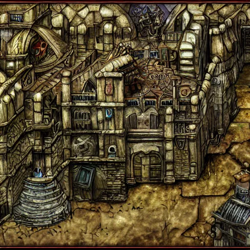 Prompt: planescape: torment art style city concept