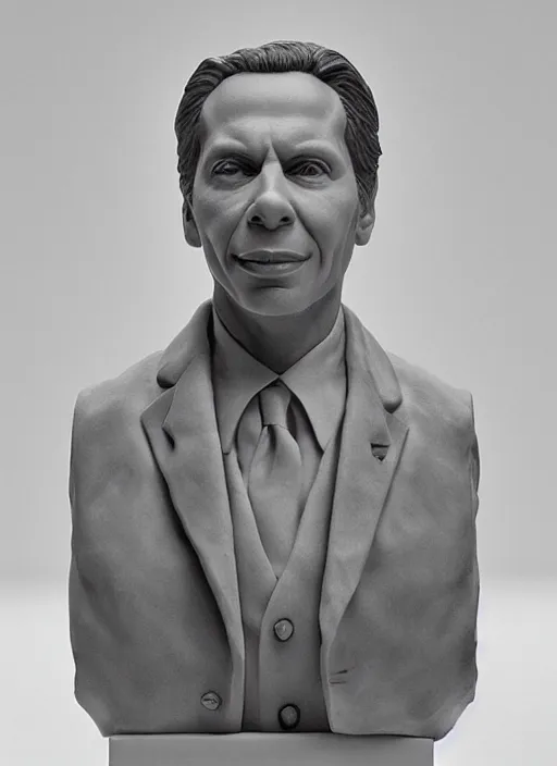 Prompt: an orthographic bust white marble sculpture of adel emam, by Wes Anderson