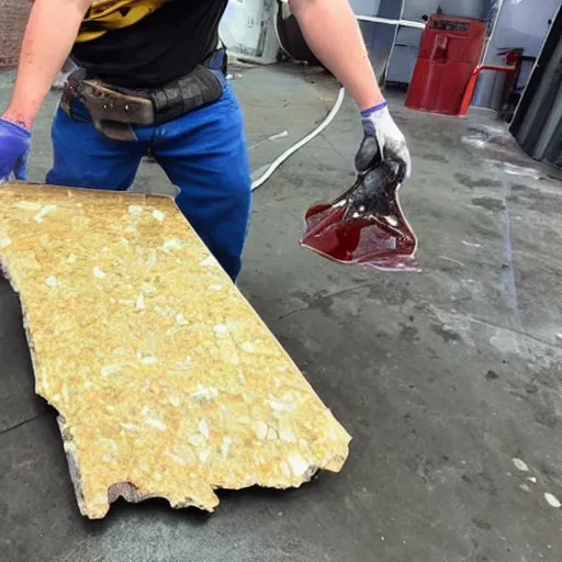 Prompt: massive slab of shatter being smoked by bob the builder