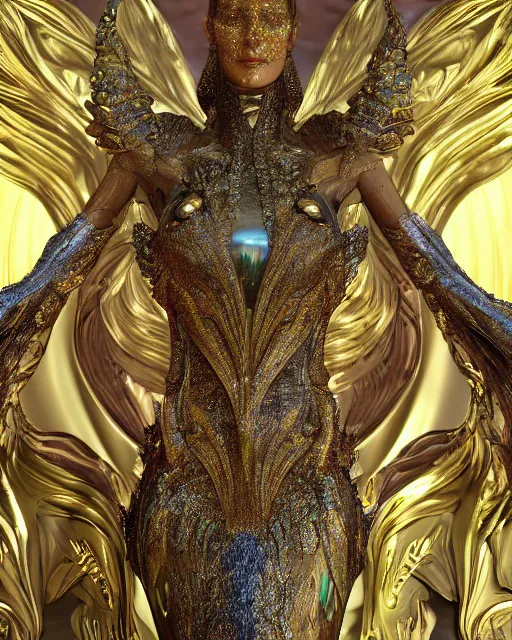 Image similar to a highly detailed metahuman 4 k close up render of an alien goddess bella hadid monument dragon in iris van herpen dress schiaparelli in diamonds crystals swarovski and jewelry iridescent in style of alphonse mucha gustav klimt trending on artstation made in unreal engine 4