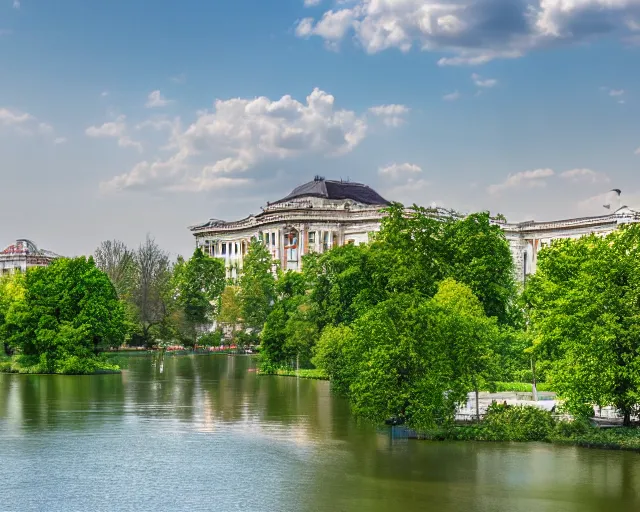 Image similar to 4 k hd, high resolution photograph of i. o. r. park in bucharest, full colour, shot with sigma f / 4. 2, 2 5 0 mm sharp lens, wide shot, high level texture render