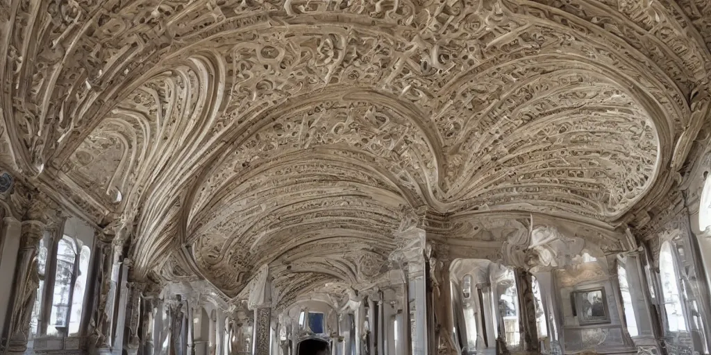 Prompt: extremely detailed awe stunning beautiful smooth curvilinear museum interior