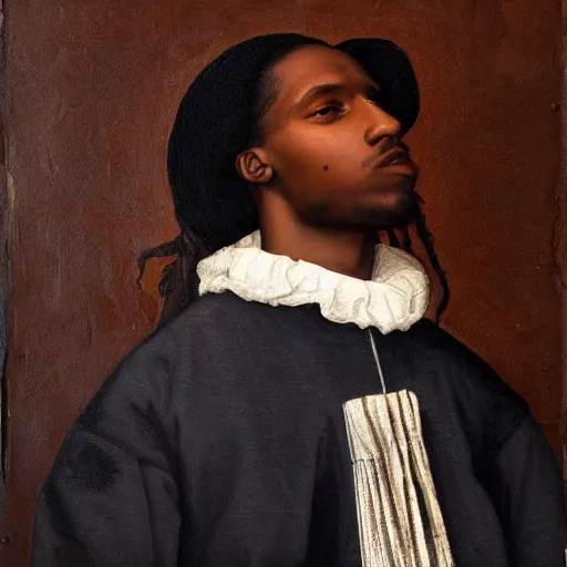 Image similar to a renaissance style portrait painting of asap rocky