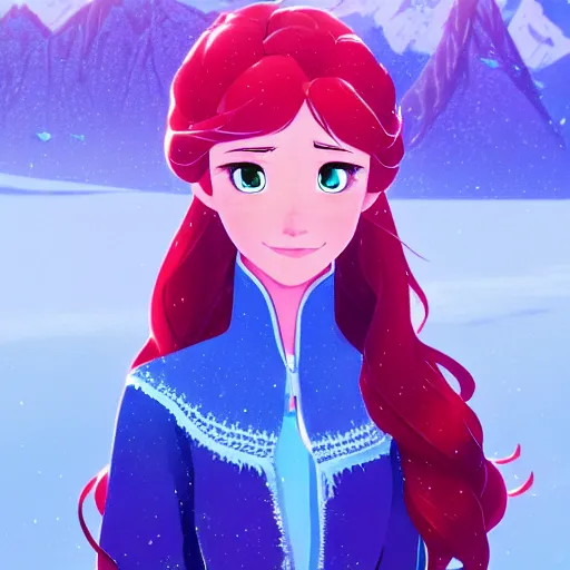 Image similar to portrait of princess elsa, snowy mountains background, rich vivid colors, ambient lighting, dynamic lighting, 4k, official media, anime key visual, makoto shinkai, ilya kuvshinov, lois van baarle, rossdraws, detailed, trending on artstation