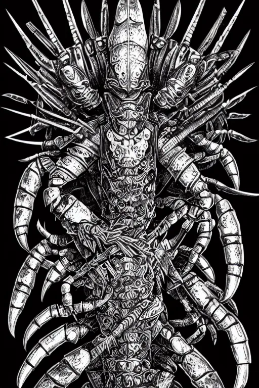 Image similar to human warrior, lobster themed armour, crab, symmetrical, highly detailed, digital art, needles, sharp focus, trending on art station, kentaro miura manga art style