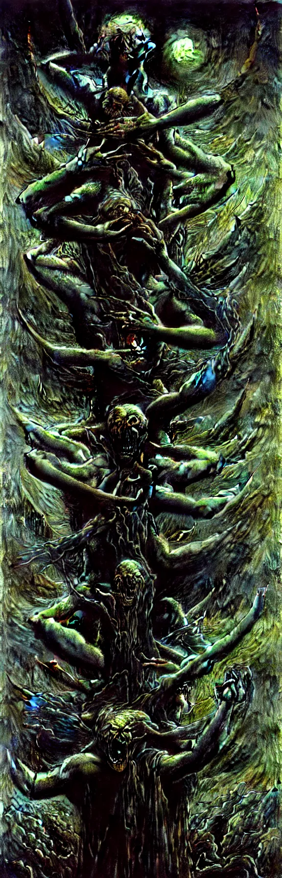 Image similar to ”the storm of god, releasing angels and bloodshed from above”, by h.r Giger, beksinski, and Caravaggio