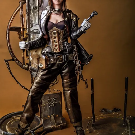 Prompt: full body photo of a female steampunk warrior, highly detailed, 4k, HDR, smooth, award-winning photo