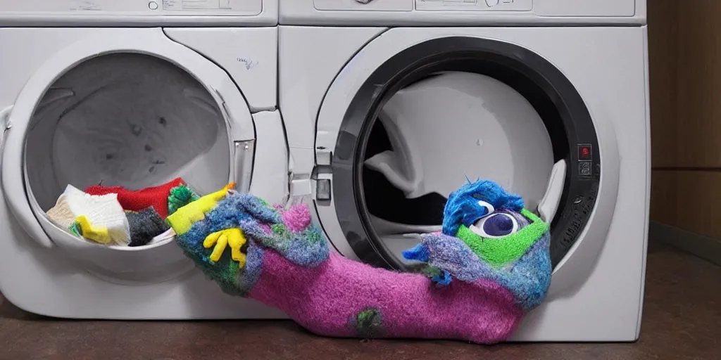 Image similar to “ silly monster eating socks in dryer by jim henson ”