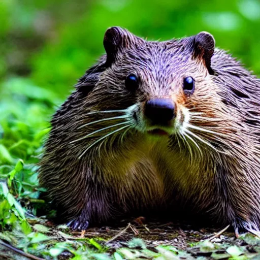 Image similar to a beaver that has the head of justin bieber, realistic, 4 k.