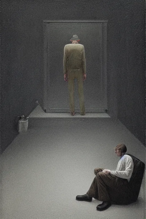Image similar to man and man, in the void, by the mirror, station, james gillard, zdislav bexinski, high detail alex colville, otto mueller, stephen conroy, andrea kowch, andrew newell wyeth, daniel meidman jussi picho octane rendering
